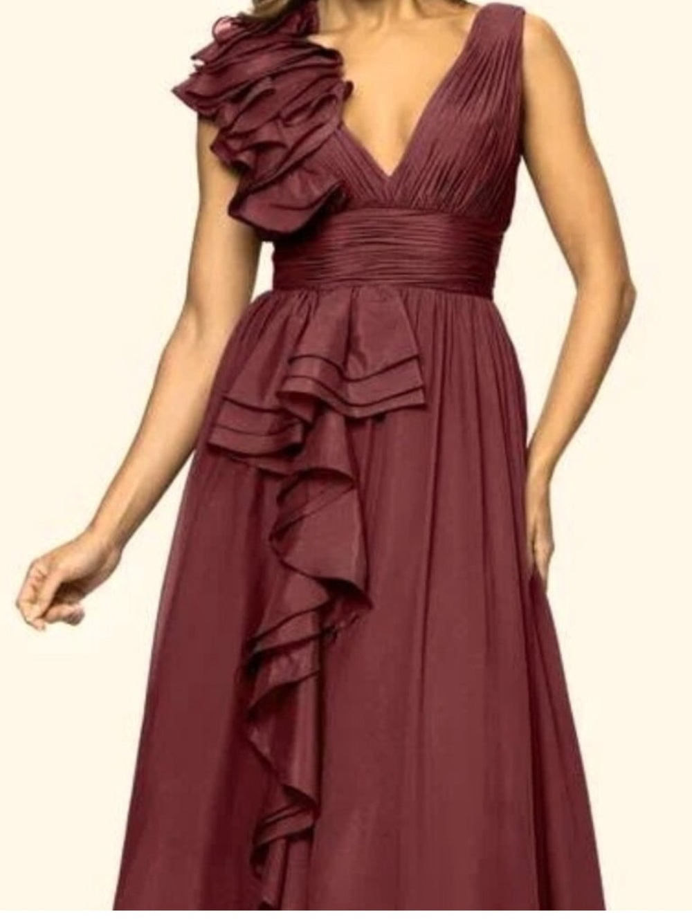 NWOT Xscape Ruffled Formal Evening Gown in Burgundy/Wine